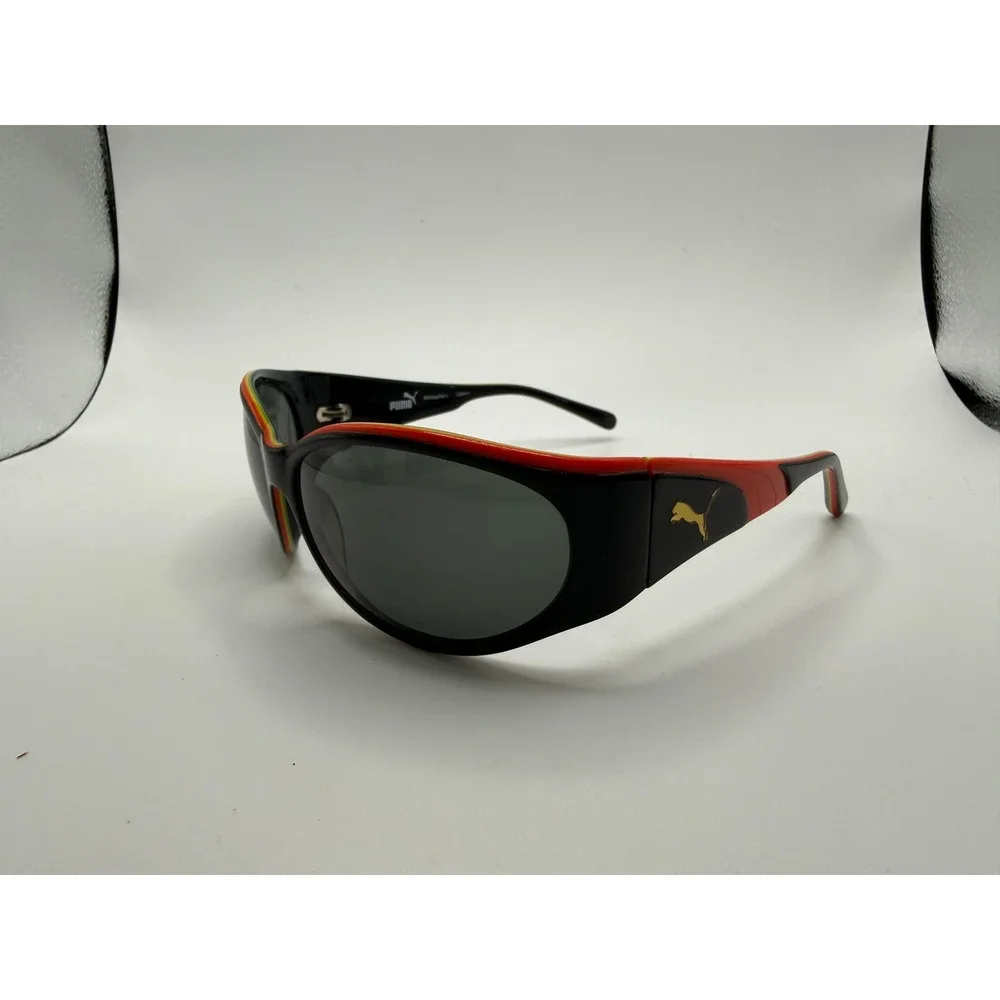 Puma Atmosphere PU15005 GN Wrap Sunglasses Black Red Yellow Green Stripes
